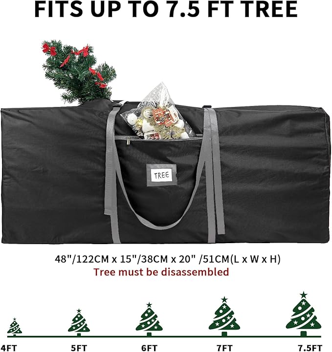 Christmas Tree Storage Bag Extra Large Waterproof Heavy Duty Storage Containers, Fits Up to Tall 7.5 ft Xmas Artificial Tree, 600D Oxford Xmas Holiday Tree Bag with Reinforced Handles Dual Zipper