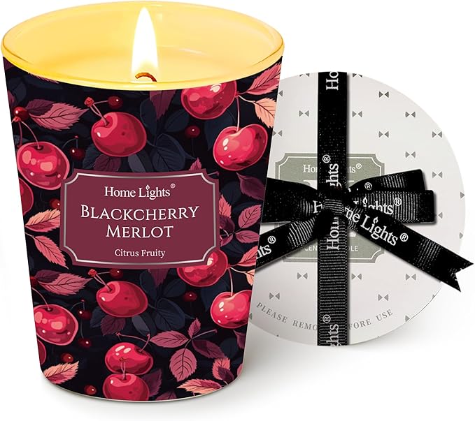 HomeLights Soy Wax Candles for Home Scented, 1-Wick Candles in Blackcherry Merlot Scented, Aromatherapy Candles Gift for Parties, Relaxing, Eclectic Mixed Styles, 6.7oz