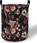 Gothic Bat and Floral Laundry Basket Hamper 19.7"x15.8", Goth Foldable Waterproof Oxford Clothes Storage Bucket for Room Bathroom Bedroom Nursery Decor, Toy Organizer Bins Gifts for Kids Boys Girls