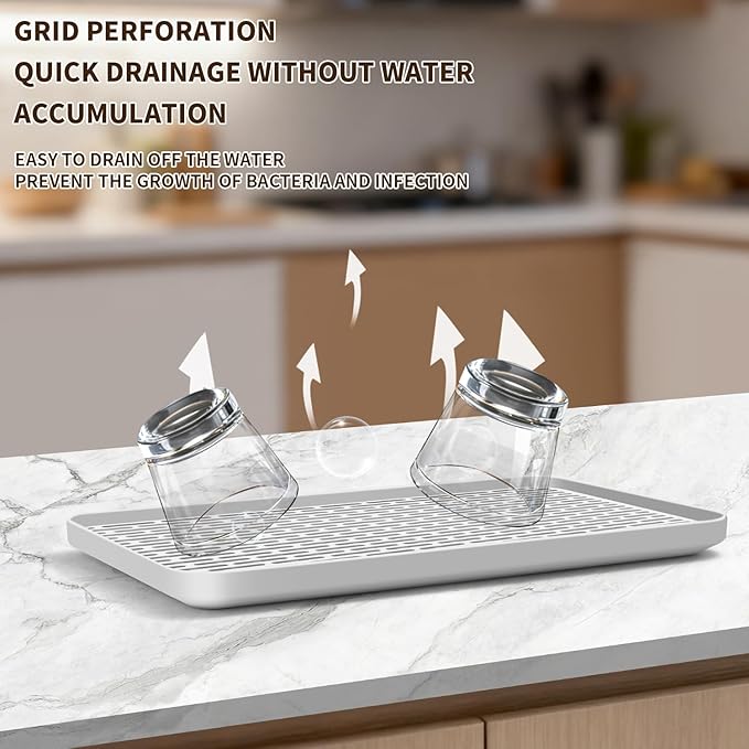 Reginsnow Plastics Drain Tray, Cup & Dish Drying Rack, Drain Board 2 Tier Non Slip Serving Tray with Drainboard Perfect for Sink, Coffee Table, Outdoor (15.4 x 10 x 0.98 in)