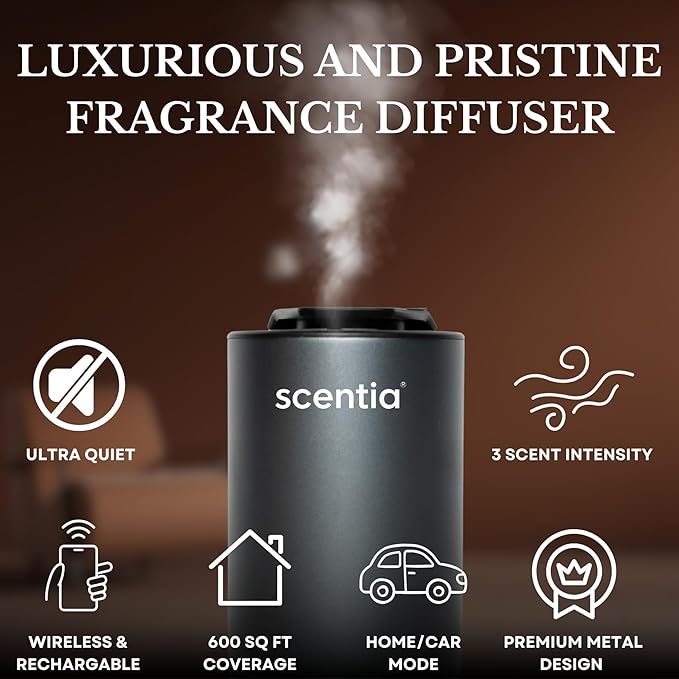 Waterless Essential Oil Diffuser Starter Kit-Wireless Portable Scent Diffuser for Home Room Car Office, Smart Car Freshener, Dual Modes, Auto Shut-Off, 3 Mist Levels, Ambient Light, Valentine Gift