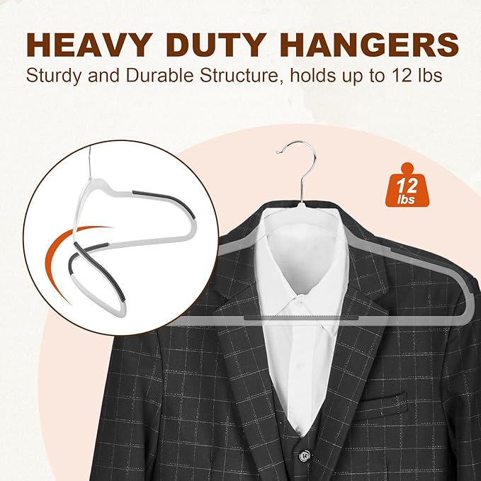 HOUSE DAY Heavy Duty Plastic Hangers 60 Pack, Non Slip Clothes Hangers with Rubber Pads and 360° Hook - Thin 0.2 Inch, Space Saving Coat Hanger White, Closet Organizer for Shirt, Pants, Suit, Skirt