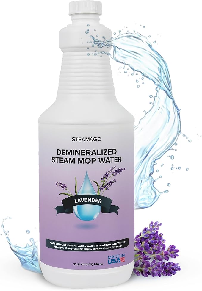 Steam & Go Demineralized Water Cleaning Solution for Floor & Multi-Surface Steam Cleaners - Compatible for All Steam Mops - Lavender Scent, 32 oz
