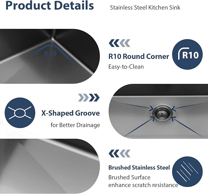 27 Black Kitchen Sink - Lordear 27 x 19 Inch Undermount Sink Gunmetal Black 16 Gauge Stainless Steel Deep Single Bowl Handmade Sinks Basin