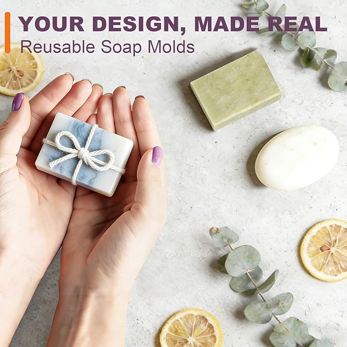 LERYKIN 2 Pack Silicone Soap Molds, 6 Cavities Rectangle Silicone Soap Molds, Great for Homemade Craft Soap Mold, Chocolate Mold, Cake Mold ＆ Ice Cube Tray - Just Pop Out（Purple