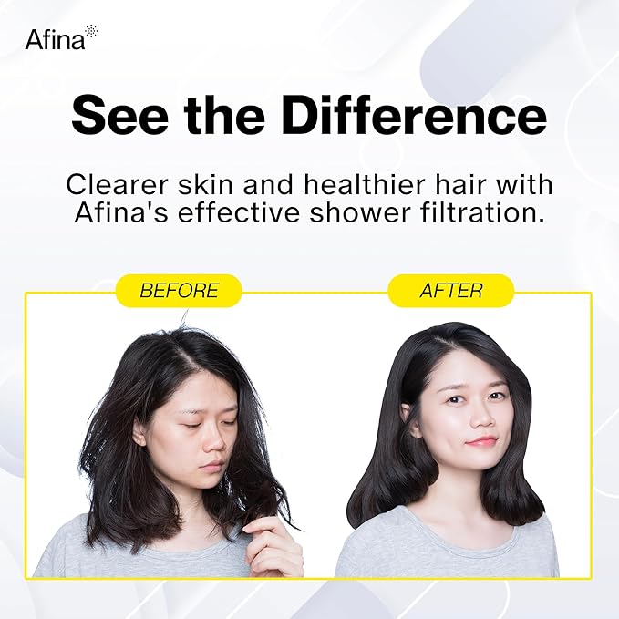 Afina Shower Filter For Hard Water - Removes 99% Chlorine, Harmful Substances & Heavy Metals - Improves your Skin & Hair (Black)