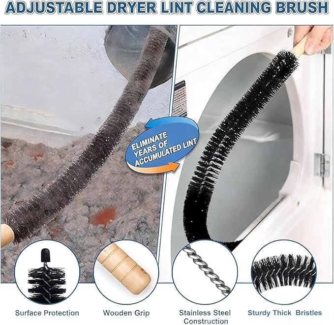 Universal Dryer Vent Cleaner Kit with Long Flexible Hose & Brush, Fits All Vacuums for Lint and Debris Removal