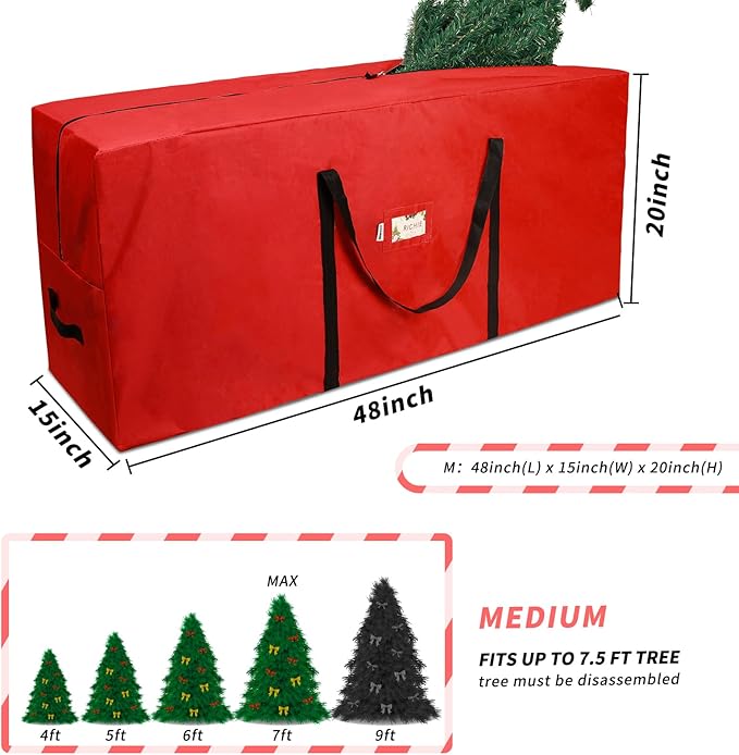 Christmas Tree Storage Bag 7.5 ft, Fits Up to 7 Foot Artificial Trees, 600D Oxford Tear-proof Xmas Tree Bag, Reinforced Handles & Zippered & Durable, Holiday Decoration Storage Bags, Red