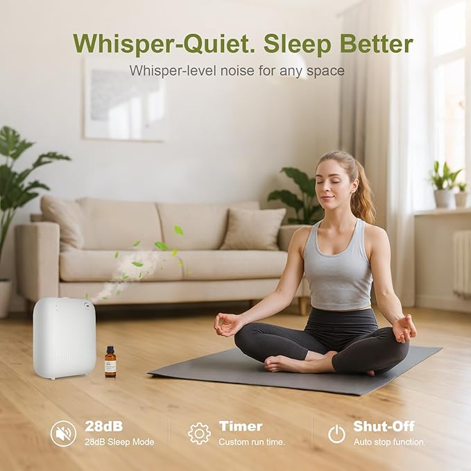 Waterless Diffuser,Wireless Essential Oil Battery Operated,2000 Sq Ft,Safety Lock,Quiet,Bluetooth App,Hotel Home Collection Scent Machine - White