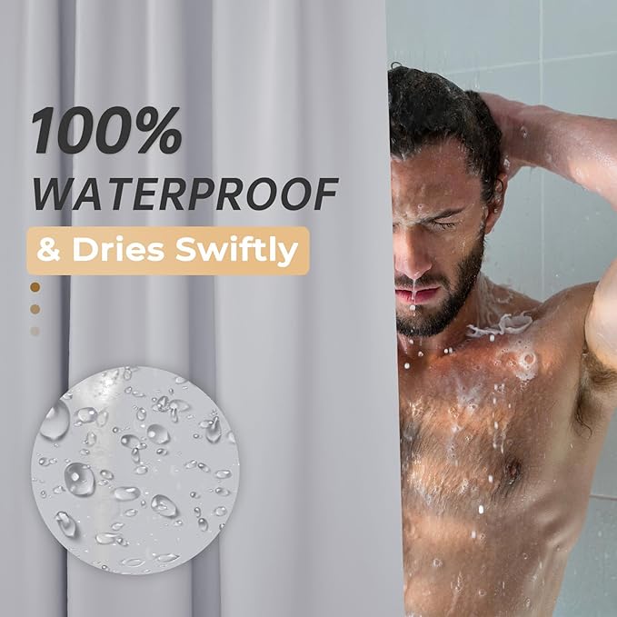 AmazerBath Stall Shower Curtain 36x72, Heavy Duty Plastic, Grey with 2 Weighted Stones and 6 Grommet Holes