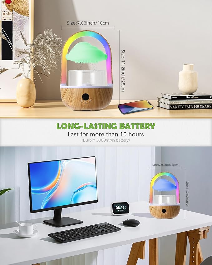 Aromatherapy Essential Oil Diffuser Rainbow Rain Cloud Humidifier Water Drip Mushroom Diffuser with Running Lights & Rain Sounds for Sleeping - Tabletop Water Fountain & Night Light