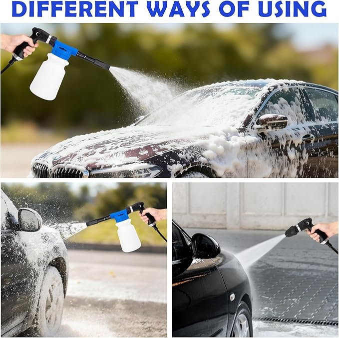 AUTODECO Car Wash Detailing Kit Cleaning Kits with Foam Gun Sprayer, Car Wash Brush and Large Wash Mitt Duster for Car Interior and Exterior Cleaning (Blue)