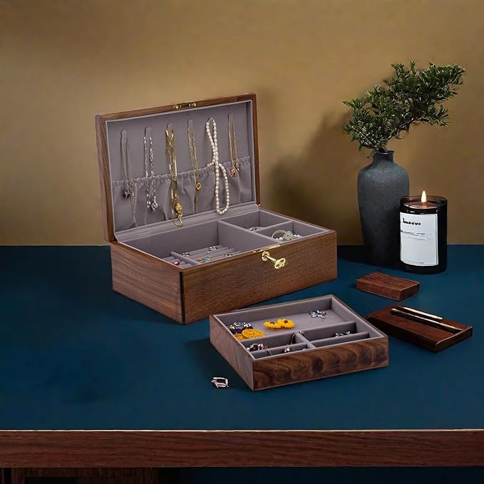 Exquisite Black Walnut Wood Jewelry Box & Organizers&holder: – Noble and Elegant Storage Solution,for Women Girls Valentines Birthdays Wedding Gift