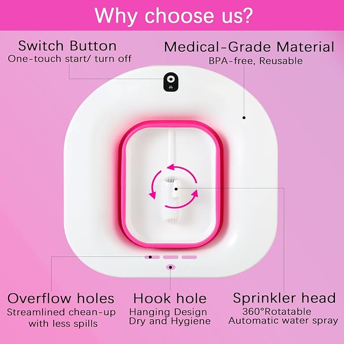 IRWPITW Sitz Bath, Electric Sitz Bath for Toilet Seat, Sitz Bath for Hemorrhoids, Postpartum Care Tub for Women, Hip Bath Bowl, Sits Bath Salts Soak Pan, Yoni Vagina Wash Basin, Collapsible, Red