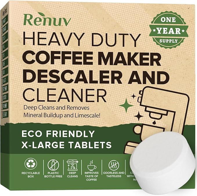 Renuv Coffee Maker Cleaner + Dishwasher Cleaner Bundle - Heavy Duty Kitchen Appliance Deep Cleaning and Descaling, (12 Tablets of each)