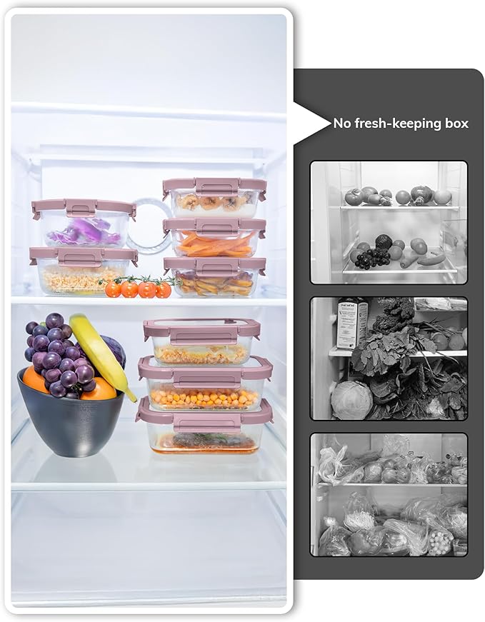 BOROHOUSE 5-Pack Borosilicate Glass Containers with Tempered Lids, 35.2oz/4.4 Cup Airtight Meal Prep Set, Microwave/Freezer Safe (Pink)
