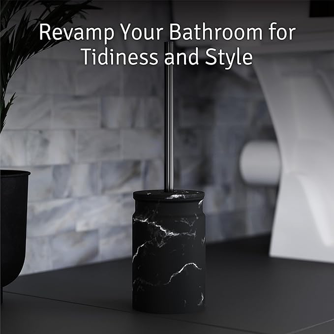 Toilet Brush and Holder Set - Toilet Bowl Brush and Holder with Sturdy Bristles for Thorough Cleaning - Concealed Matte Black Bathroom Accessories Toilet Cleaner Brush for Bathroom