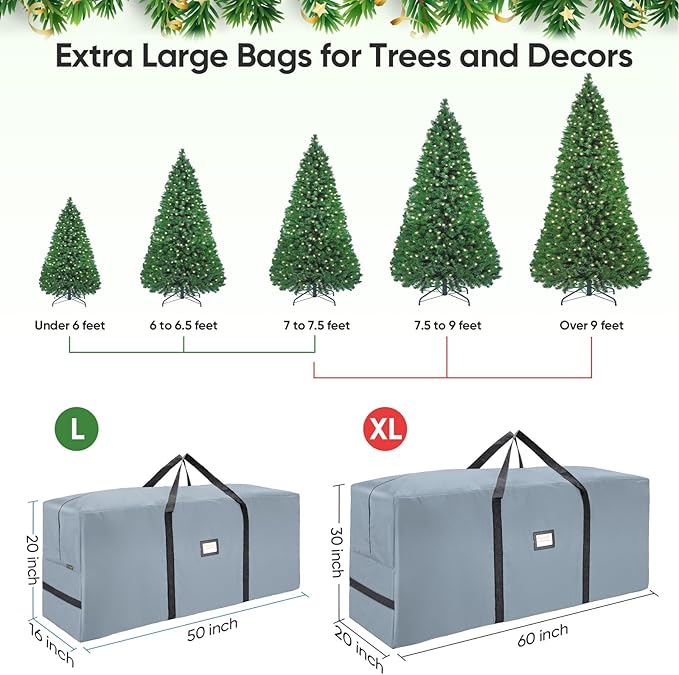 BALEINE 9 ft Christmas Tree Storage Bag, Heavy Duty 900D Oxford Fabric with Reinforced Handles and Dual Zippers Wide Opening, Extra Large Storage Container for Trees (Grey)