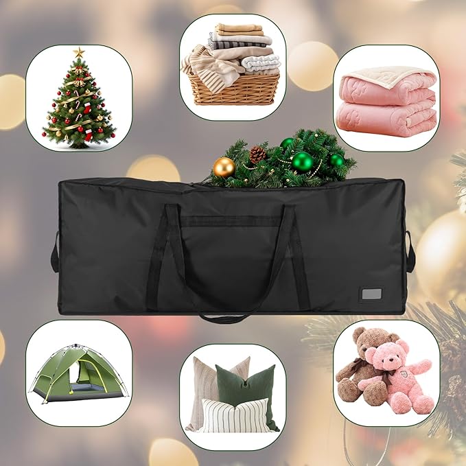 4.5 ft Christmas Tree Storage Bag, Heavy Duty Christmas Tree Bag with Reinforced Handles and Dual Zippers Wide Opening, Large Capacity fits for Artificial Christmas Tree (Black, 4.5 ft)