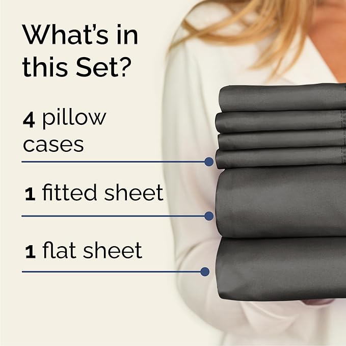Queen 6 Piece Sheet Set - Comfy Breathable & Cooling - Ultra-Soft Hotel Luxury Bedding Set with 8-16 Inch Deep Pockets - 1 Flat & 1 Fitted Sheet & 4 Pillowcases - Wrinkle Free & Easy Care - Charcoal