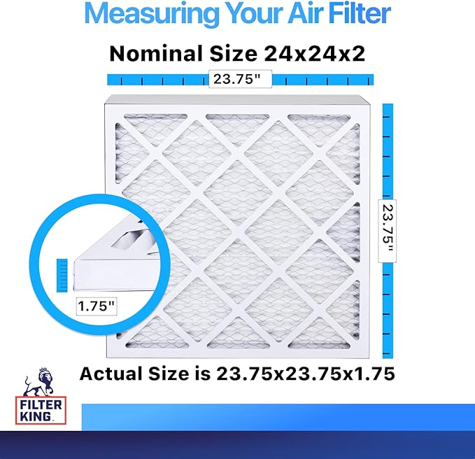 Filter King 24x24x2 Air Filter | 6-PACK | MERV 8 HVAC Pleated A/C Furnace Filters | MADE IN USA | Actual Size: 23.75 x 23.75 x 1.75"