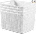 Curver Set of 4 Large 20L Jute Decorative Plastic Organization and Storage Baskets - Perfect Bins for Home Office, Closet Shelves, Kitchen Pantry and All Bedroom Essentials, White