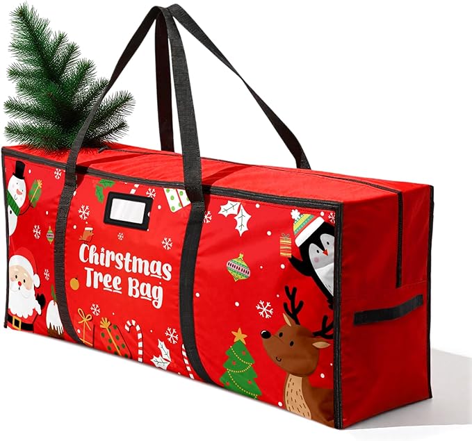 Christmas Tree Storage Bag, Fits Up 7.5 Ft Christmas Tree Durable 600D Oxford Holiday Storage Container with Wide Opening Dual Zippers (Snowman Penguin)