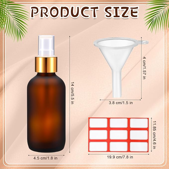 Fumete 36 Pcs Glass Spray Bottles 4oz Fine Mist Glass Spray Bottle Refillable Liquid Containers with 6 Labels 6 Funnel for Hair Travel Plants Cleaning Solutions Skin Care(Amber,Frosted)