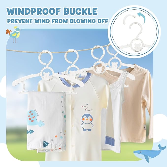 50 Pack Kids Hangers for Nursery Closet, Adjustable Non-Slip Toddler Baby Hangers with Windproof Buckle, 11-14" Infant Child Plastic Clothes Pant Hanger for Boys Girls Newborn Adult, White