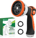 Yesker Garden Hose Nozzle Water Hose Sprayer Nozzle Adjustable 10 Spray Patterns Heavy Duty Metal Nozzles Thumb Control w Non-Slip Grip for Outdoor Watering Plants Lawn Washing Car Pets Black & Orange