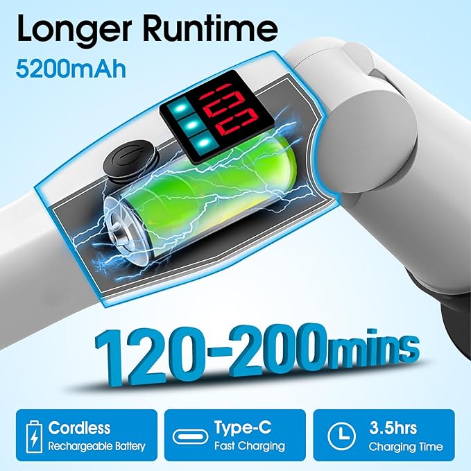 Hdyfix Electric Spin Scrubber, Shower Scrubber with Long Handle & 3 Speeds, 5200mAh Rechargeable Cordless Power Scrubber, Retractable & Adjustable Angle Spin Brush for Cleaning Bathroom/Tub/Floor/Tile