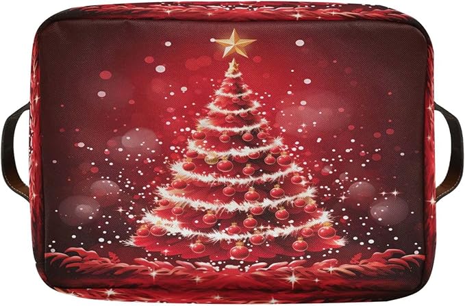 ALAZA Beautiful Christmas Tree Ball Red Foldable Storage Box Storage Basket Organizer Bins with Handles for Shelf Closet Living Room Bedroom Home Office 2 Pack