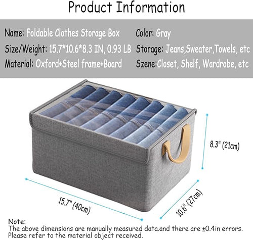 AARAINBOW Closet Clothes Organizer Bins 6 Pc, Fabric Box Storage Shelf Bins Stackable, Foldable Closet Shelf Storage Container with Lid, Fabric Storage Bin with Steel Frame, 23L (6 Gray with Lid)