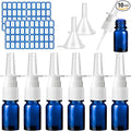 ZHWKMYP 10 Pcs Nasal Spray Bottle, 5ML/0.17OZ 6 Pcs Blue Fine Mist Glass Empty Refillable Nasal Spray Bottle with 2 Funnels and 2 Labels