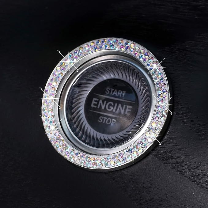 ToBeQueen Car Crystal Ring Sticker Multicolor Bling Ring Interior Emblem,2 Pcs Crystal Car Decal Start Engine Ignition Button for Women Girl Rhinestone Bling Car Accessories Colorful