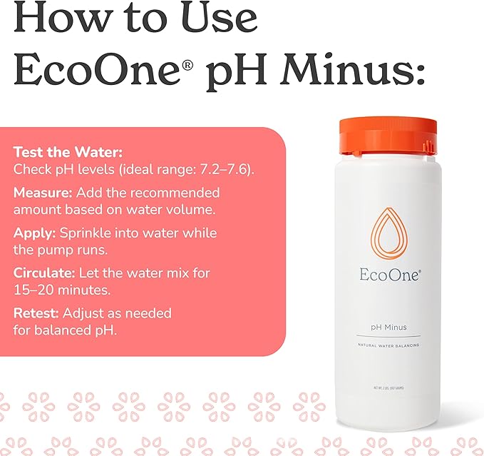 pH Minus by EcoOne | Natural Water Alkalinity Decreaser for Hot Tub & Pool Application | Chlorine-Free, Phosphate-Free Pool Alkaline-level Decreaser | Decreases Alkalaic Levels & Neutralizes pH, 2 Lbs