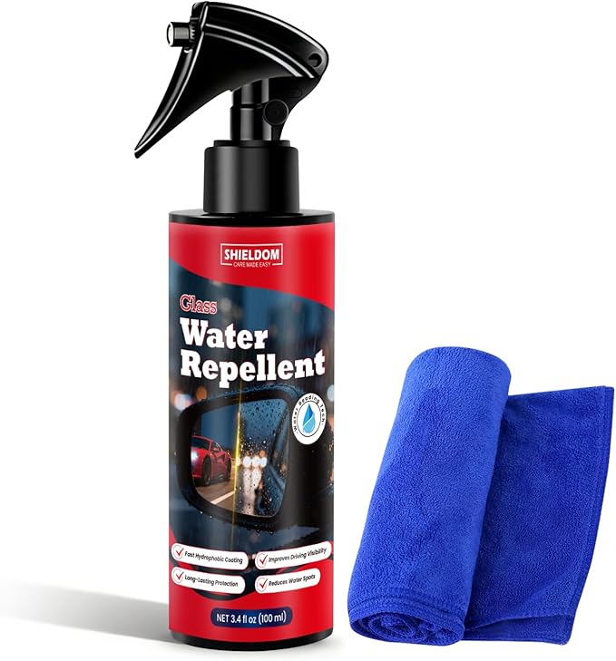 SHIELDOM Water Repellent Spray Car Windshield Rain Repellent Exterior Glass Treatment Waterproof Hydrophobic Coating for Clear Vision on Automotive Glass, Windows, Mirrors, Helmets 100ml/3.4fl oz