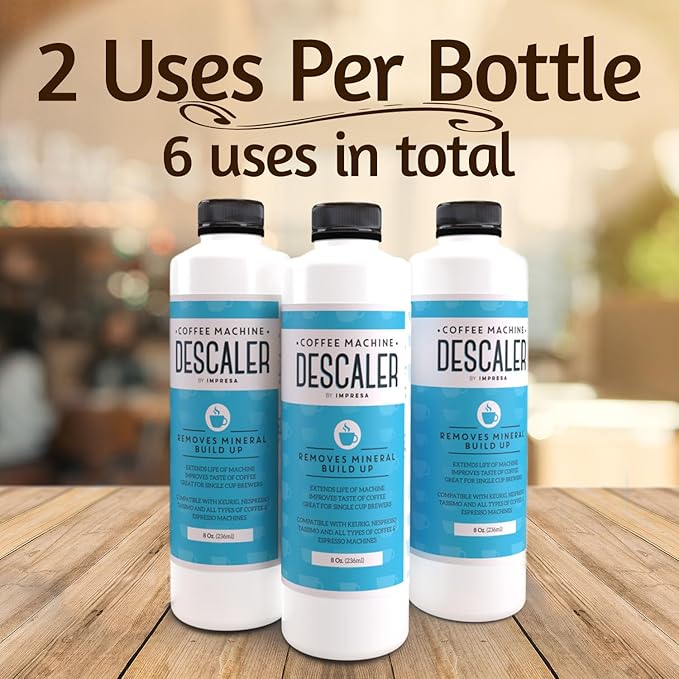 IMPRESA Coffee Machine Descaler - Machine-Safe Formula & Descaling Solution - Universal Descaler for Coffee Maker Compatible with Keurig, Nespresso, Breville & More - 3 Pack, 6 Uses, Made in USA