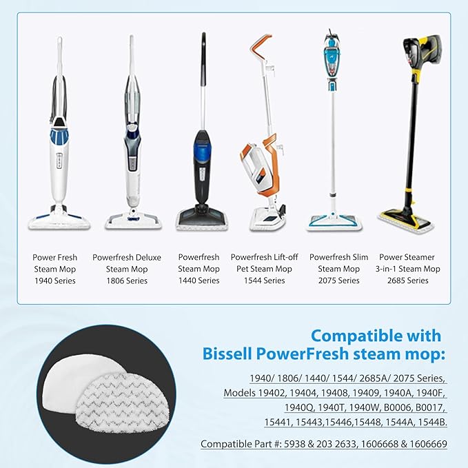 Extolife 10 Pack Steam Mop Replacement Pads for Bissell Powerfresh Steam Mop 1940 1806 1544 2075 2685A 2181 2814 Series, Model 19402 19404 19408 19409 1940A 1940F 1940Q 1940T 1940W B0006 B0017 2075A