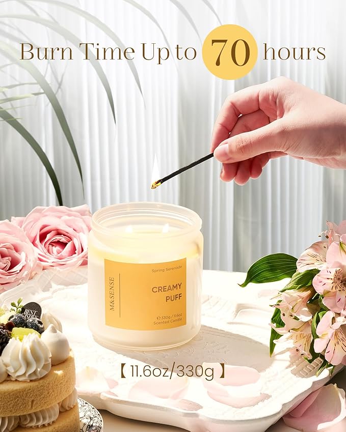 M&SENSE Sandalwood Gardenia Vanilla Scented Candle, 70-Hour Burn Time 2-Wick 11.6oz Natural Soy Wax Non Toxic Candle Aromatherapy for Home Decor Birthday Gifts Easter Supplies