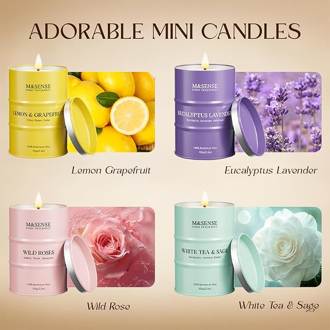 Valentine Candles, Spring Candles Set | Floral Scented Candles Gift Set | 4 Pack Candles for Home Scented Candle,Citrus Lemon Lavender Rose Sage Candle Bulk,Gift Set for Women and Men,Soy Wax 14 oz