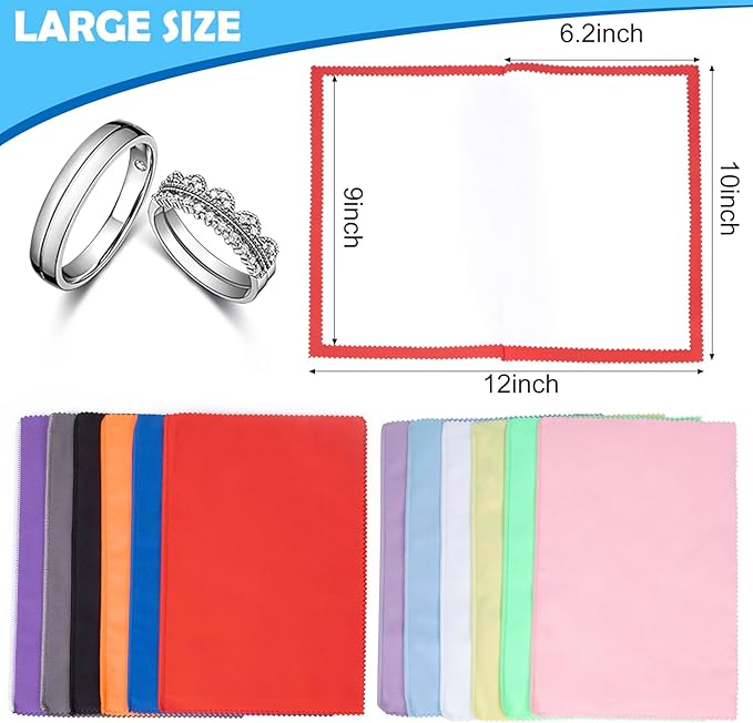 Builimeer 6 PCS Jewelry Polishing Cloths, 10x12 Inch Soft Pure Cotton Polishing Cloths for Cleaning Gold, Silver, Platinum, Diamond, Stainless Steel, Keeps Clean and Shiny (6 Light Colors)