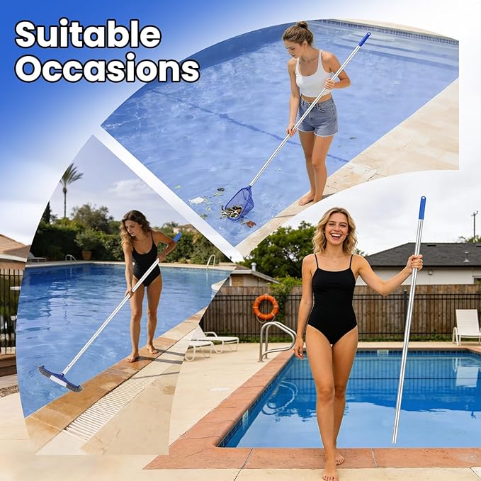 Swimming Pool Cleaning Kit - Includes Pool Skimmer Net, 18" Pool Brush with 5ft Adjustable Pole, Pools Maintenance Kits for Inground & Above Ground Swimming Pools, Removes Debris