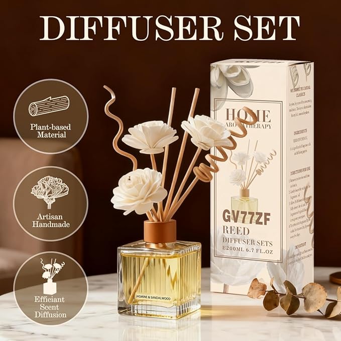 Grapefruit Reed Diffuser Set - 6.7 oz Glass Bottle with 4 Rattan Sticks, 3 Dried Flowers | Adjustable, Long-Lasting Scent for Home, Bedroom, Living Room, Office, Bathroom | Aromatherapy Gift Set