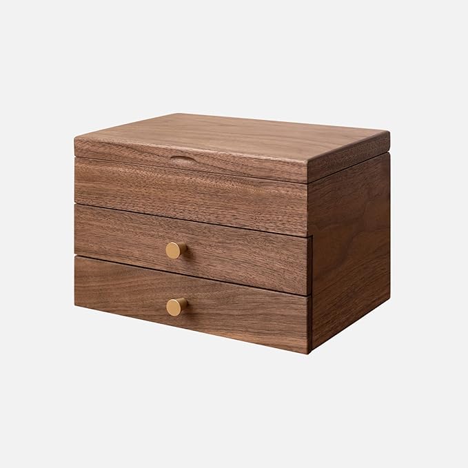 YESWOOD Jewelry Box Organizer, North America Black Walnut Wood Jewelry Boxes with 3 Drawers for Women for Storage & Display of Necklaces, Rings, Earrings, and Bracelets