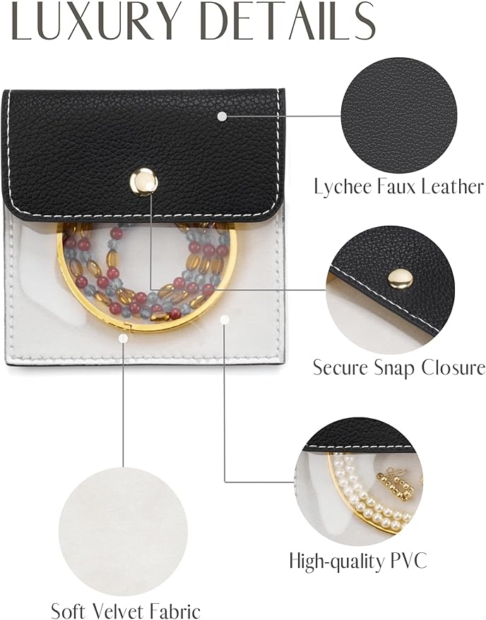 Popvibe Jewelry Pouch Women Mini Small Bag for Travel Clear Black Small Pouch Bulk 12 Pack
