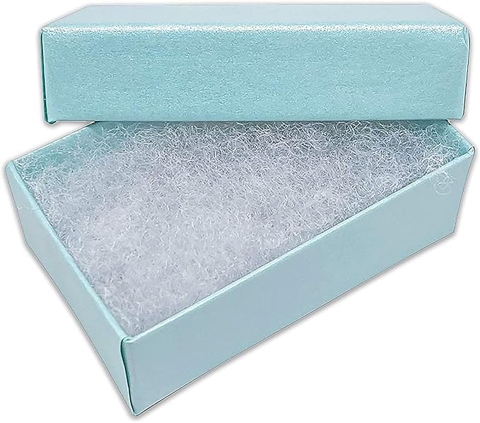 TheDisplayGuys - 100-Pack #21 Cotton Filled Cardboard Paper Jewelry Boxes Gift Case - Pearl Teal (2.6" x 1.6" x 1.0") - for Shipping or Storage