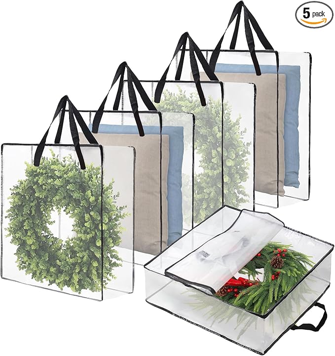 Wreath Storage Bag 5 Packs, 26 Inches 95 L Wreath Storage Container for Home Storage, Storage Bag for Spring Summer Christmas Wreath Decorations or Clothing Blanket Comforters Bed Sheets Pillows