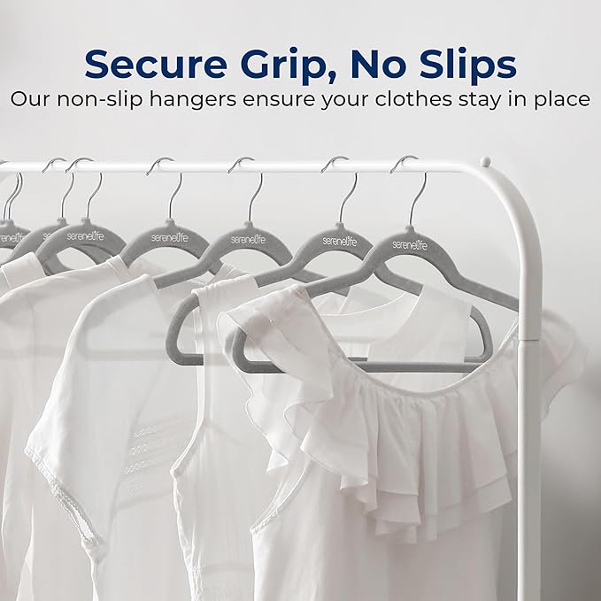 SereneLife 20 Pack Velvet Hangers - Non-Slip Felt Hangers with 360° Swivel Hook - Ultra-Thin, Lightweight, Space Saving for Shirts, Sweaters, Hoodies, Kids Clothes & Dresses