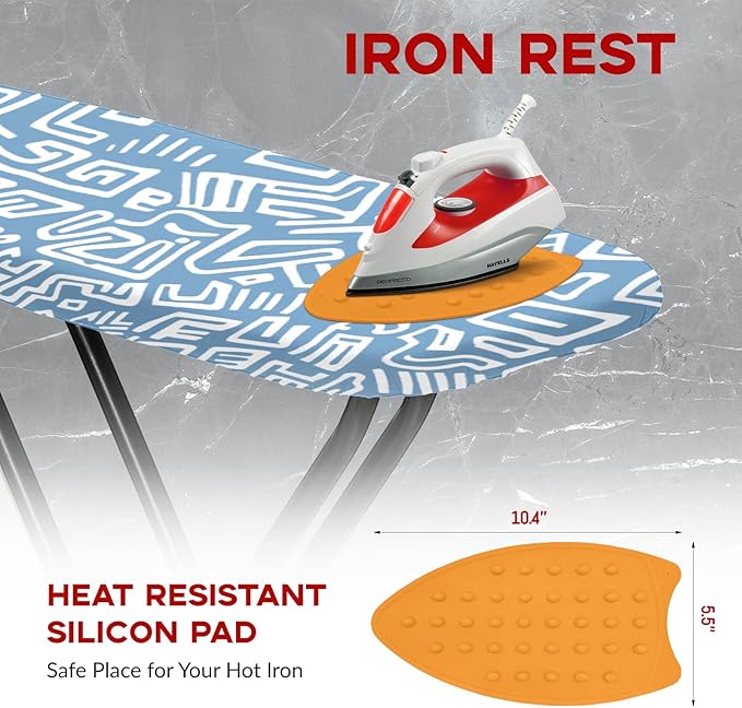 Large Ironing Board Full Size 54x14, RAINHOL Height Adjustable Steel Frame Iron Table with Thick Padded Cover and Iron Rest, Foldable for Compact Storage, Blue